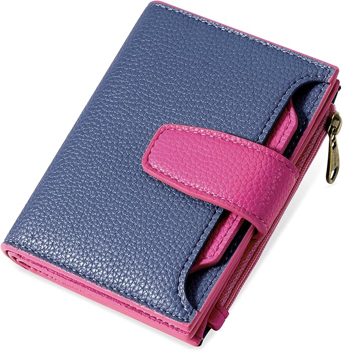 Airkit Small Wallet Women RFID Blocking Soft Leather Bifold Compact Card Holder Wallet for Women with Zipper Coin Pocket 4 ID Window