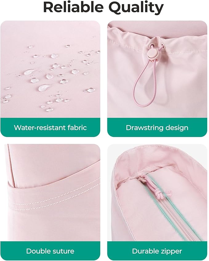 BAGSMART Foldable Tote Bag with Drawstring Bag, Large Tote Bag Shoulder Bag Top Handle Handbag for Travel, Work, Beach, Gym