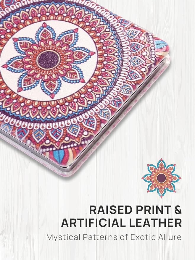 OMIRO Compact Mirror, Unique Painting PU Leather 1X/3X Magnification, Ultra Portable for Purses, 2.4" W x 3.4" L (Red Flower Mandala)