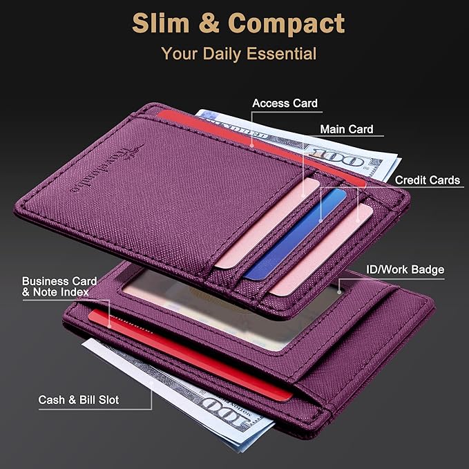 Travelambo Slim Wallet Front Pocket Minimalist Leather RFID Blocking Medium Size