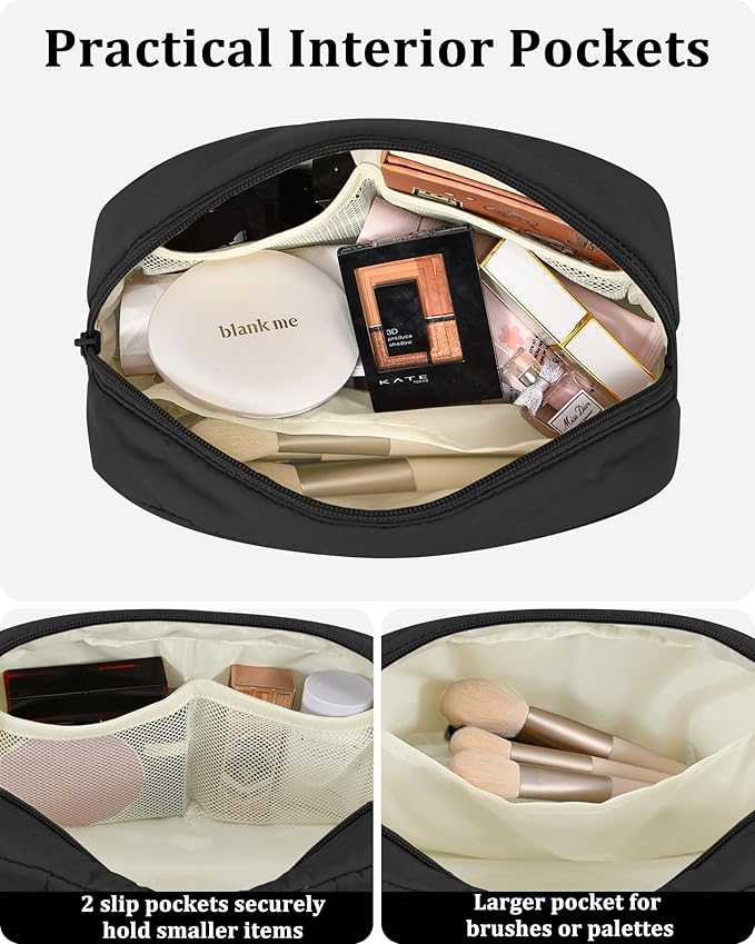 oscaurt Makeup Bag Cosmetic Bag Travel Toiletry Bag for Women Puffy Padded Cosmetic Pouch Purse Wide-open Makeup Organizer Case Travel Essentials