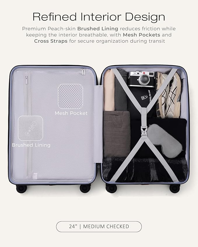 Coolife Luggage Suitcases Hardside Lightweight: Durable PC Expandable Travel 3 Piece Set with Dual Spinner Wheels & TSA Lock, 20/24/28 (20" Expandable) (Light Purple, 3-Piece Set (20/24/28))