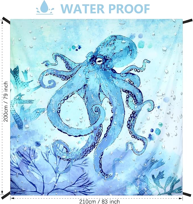 Beach Blanket Waterproof Sandproof Beach Mat for 1-8 Adults Quick Drying Durable Outdoor Picnic Mat for Beach Festival Travel Camping Hiking (BL-Octopus, 79"×83"(4 Person))