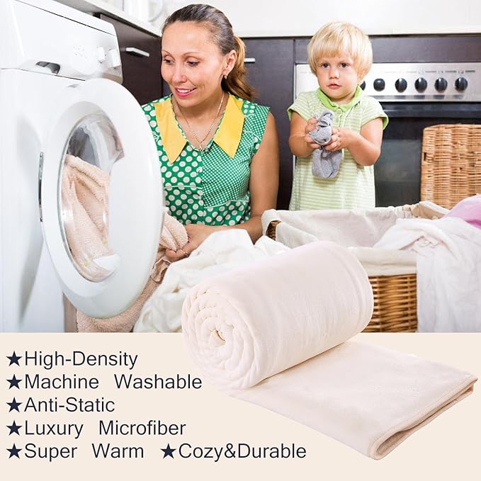 HOZY Soft Blanket Twin Size Fleece Warm Fuzzy Throw Blankets for The Bed Sofa Lightweight 350GSM Ivory 66"*90"