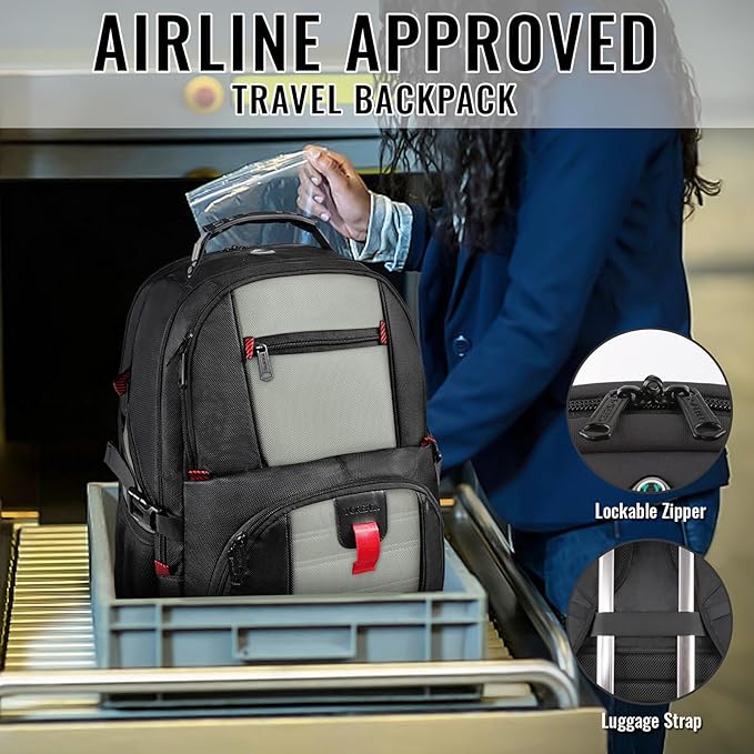 YOREPEK Large Backpack for Men, Extra Large Laptop Backpacks for Men Women, Water Resistant Travel Backpack Airline Approved Business Work Bag Fits 18.4 Inch Computer, Black