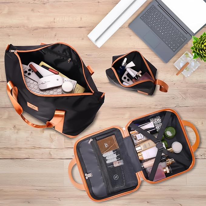 Hoteel Luggage Sets 4 Piece ABS+PC Hardside, 4-Year Warranty, Luggage Set with Spinner Wheels, TSA Lock, Lightweight Carry on Luggage, 13"/20" Suitcase with Duffel & Organizer, Black