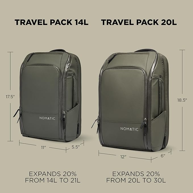NOMATIC 20L Travel Pack - Mens Travel Backpack - Expandable to 30L - Water Resistant Daypack - TSA-Ready - Lightweight Business Traveling Backpack for Men - 16" Laptop Compartment