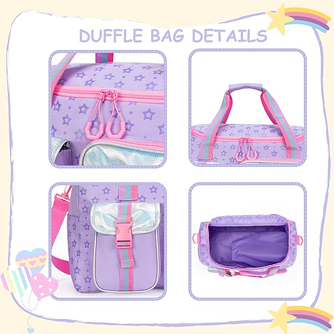 Kids Duffle Bag Girls Women Gifts Travel Overnight Bag for Girls Women Tote Sleepover Bags for Girl Gym Dance Bags with Shoes Compartment Purple