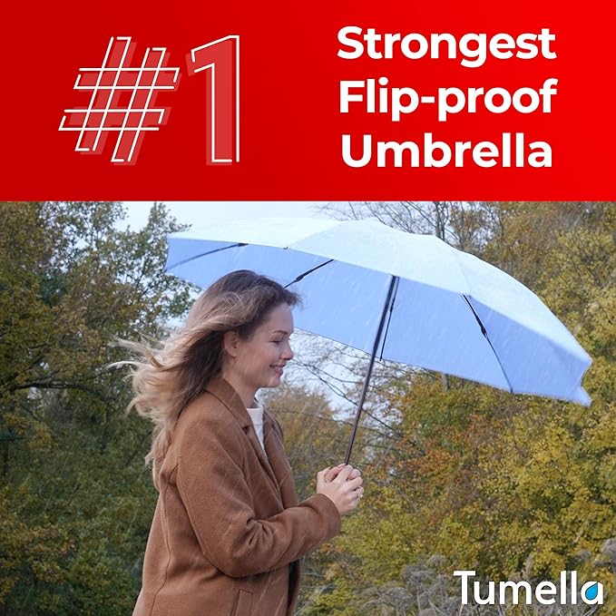 TUMELLA Inverted Windproof Umbrella, Large, Strong, Light, Portable, Automatic Reverse Folding Rain Umbrella, Durable Premium Grip, Fits Car & Backpack