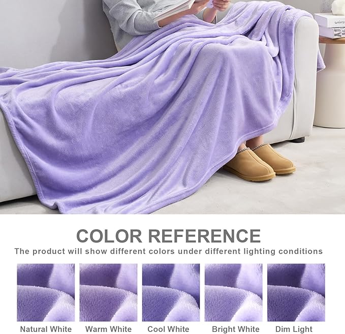 Hansleep Fleece Lilac Throw Blanket, Super Soft Flannel Fuzzy Plush Cozy Blanket for All Seasons, Lilac, Throw 50x60 Inches