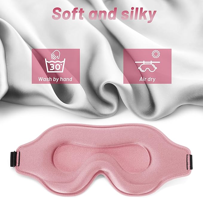 Sleep Eye Mask for Men Women, Sleeping Mask for Side Sleeper, Travel Blackout Night Blindfold Eye Shade Cover with Adjustable Strap (Pink-3D)