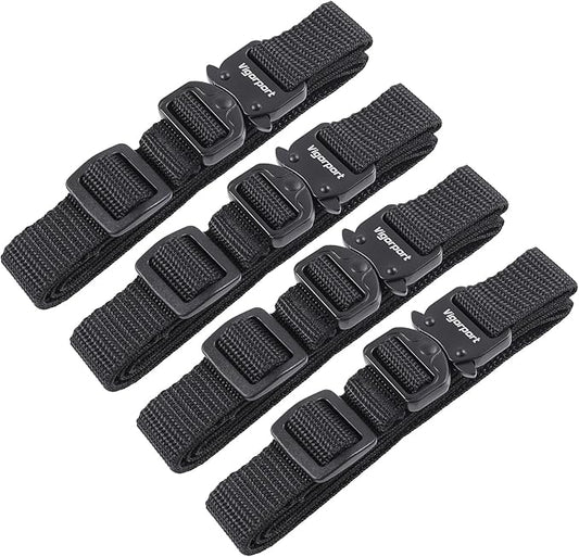 Vigorport Utility Straps Quick Release Nylon Backpack Accessory Bag Strap,Adjustable for Hiking,Travel,Outdoor Sports-4 Pack (Black-Metal Buckle, 0.75''W-24''L)