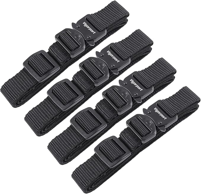 Vigorport Utility Straps Quick Release Nylon Backpack Accessory Bag Strap,Adjustable for Hiking,Travel,Outdoor Sports-4 Pack (Black-Metal Buckle, 0.75''W-40''L)