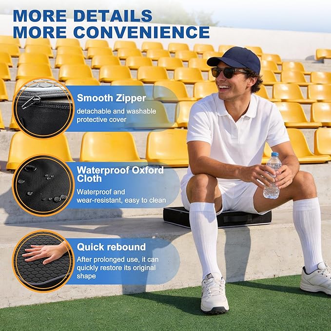 Stadium Seat Cushions for Bleachers 2 Pack - 3.15" Extra Thick Portable Bleacher Seats with Memory Foam & Massage Dots, Comfortable Waterproof Outdoor Chair Pads for Sporting Events, Travel, Camping