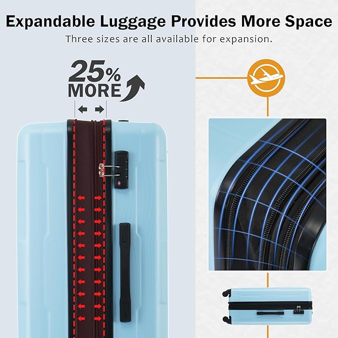 Merax Luggage Sets 2 Piece Suitcase Set, Hardshell 20 IN & 28 IN Suitcase Set with Duffel Bag, Travel Suitcases with Spinner Wheels and TSA Lock(Light Blue)
