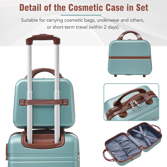 Merax Luggage Set 3 Piece Suitcase Set with 1 Cosmetic Case Expandable Spinner Wheels Vintage Luggage Sets(Blue Green,20"+24"+28")