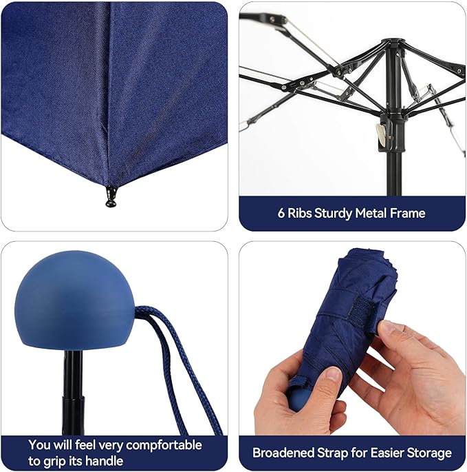 Mini Umbrella for Travel, Compact Folding Umbrella with Case, Lightweight 0.45lb Small Pocket for Backpack and Purse, Rain and Sun Protection - UPF 50+ Windproof Travel Umbrella Compact Mini for Outdoor Use
