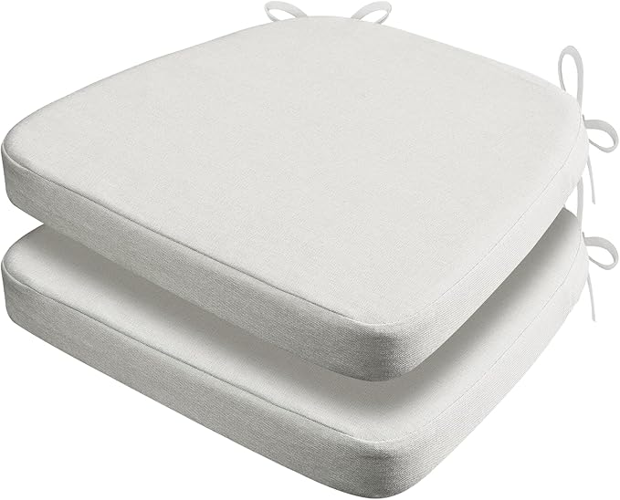 AAAAAcessories D-Shaped Chair Cushions, 2" Thick Dining Chair Pads with Ties and Removable, Machine-Washable Cover, 17" x 16", Set of 2, Natural Linen