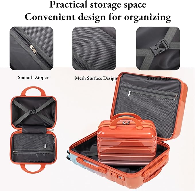 Gradient Red-Blue Luggage Set 14" & 20" - 2 Piece PC Spinner Wheel Suitcases with Combination Lock, Lightweight Carry On for Business & Vacation