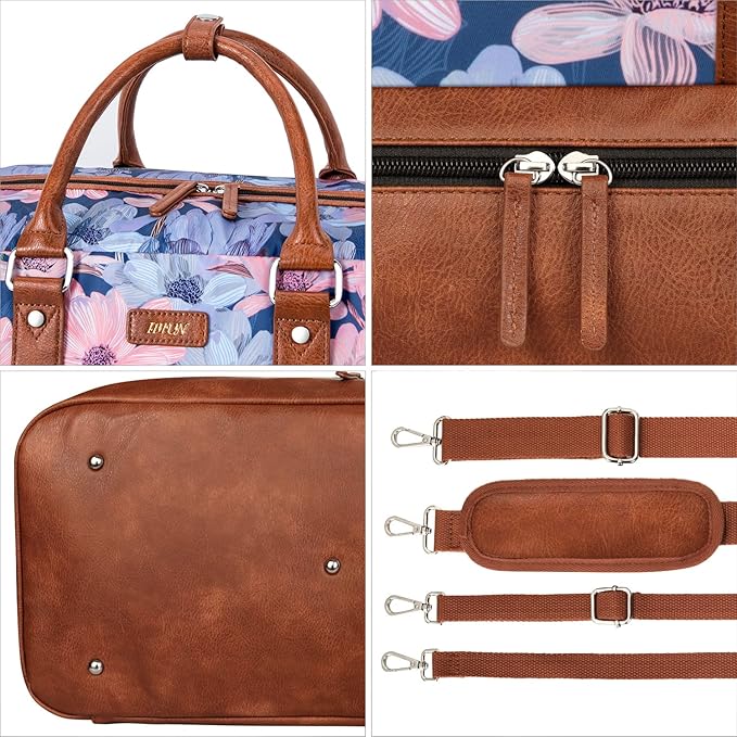 Weekender Bag for Women, Large Overnight Bag Canvas Travel Duffel Bag Carry On Tote with Shoe Compartment 21" 3Pcs Set