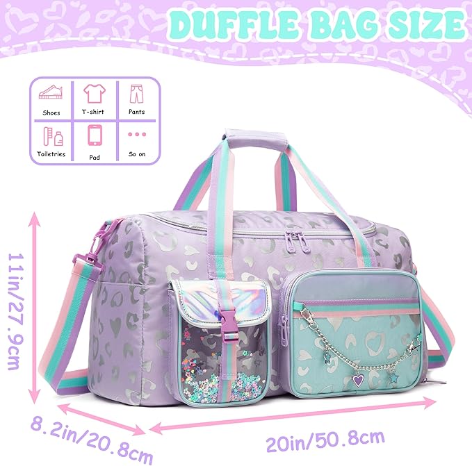 Kids Duffle Bag Girls Overnight Bag for Kids Dance Bags for Girls Travel Bags for Kid Ages 9-12 with Shoe Compartment