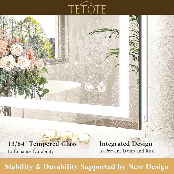 LED Lighted Bathroom Mirror with Lights 40 x 30 Brighter Front and Backlit Light up Mirror for Bathroom Wall, Illuminated Vanity Anti Fog Mirror, 3-Color Stepless Dimmable, Tempered Glass