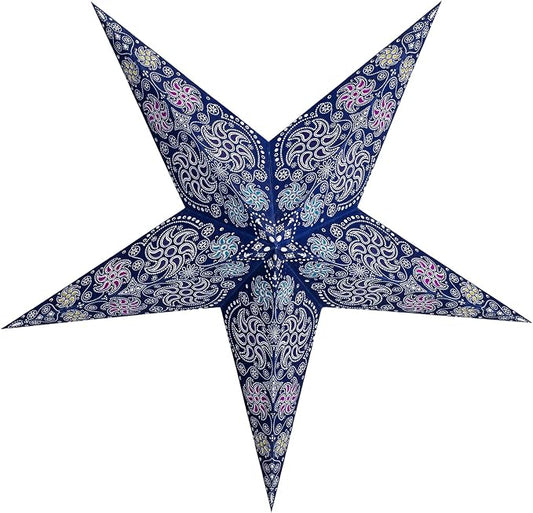 GalaxyArts Paper Star Lantern, 24 Inch Chakra Blue 3D Light-Up Hanging Lamp, Handcrafted Hollow Out Star Decoration for Christmas, Weddings, Holidays, Birthday, Parties, Indoor Outdoor Home Décor