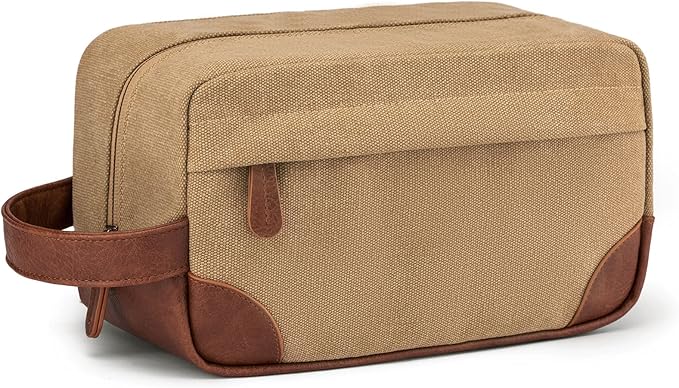 Vorspack Travel Toiletry Bag - Hanging Toiletry Bag for Men Water Resistant Canvas Shaving Bag with Large Capacity for Travel - Brown