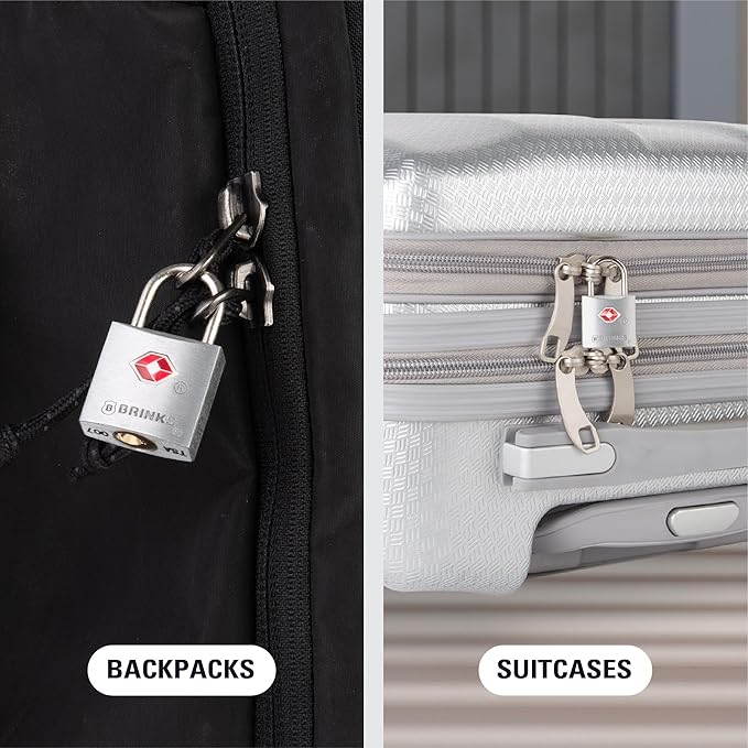 BRINKS TSA Approved Padlock 2-Pack, 22mm Aluminum Body, Hardened Steel Shackle, Luggage Locks with Keys, TSA Lock for Suitcases & Carry-Ons