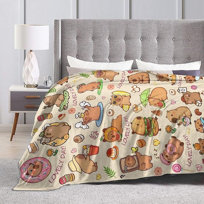 Blanket Gifts for Kids Girls Boys Adults Animals Lovers, Flanne Throw Blanket, Soft Cozy, Warmth, Fluffy Fuzzy Blankets for Couch, Bed, Travel, Living Room, Home, Decor (Capybara 2, 80"x60")