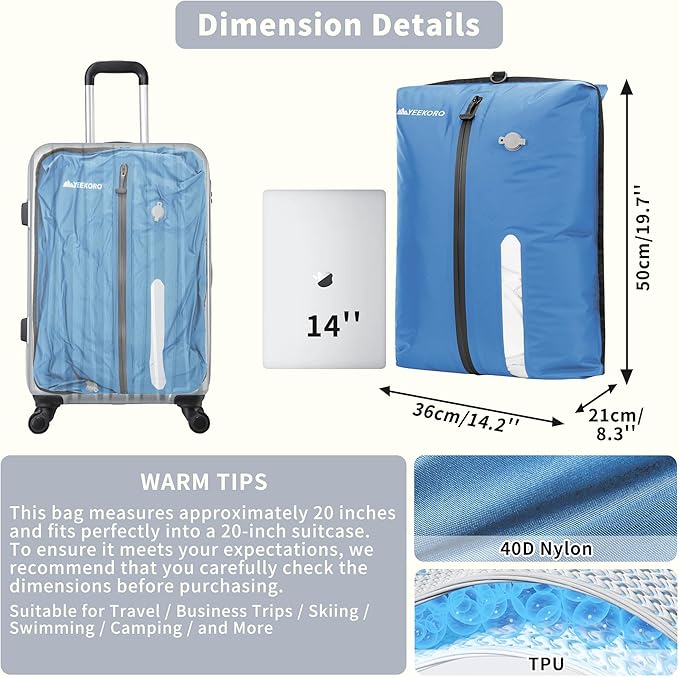 Vacuum Bag for Travel, Professional IPX8 Waterproof Reusable Vacuum Compression Bags for Travel Suitcases, Durable Space Saver Bag(3 PACK,With Pump)