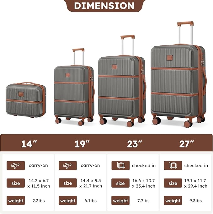Suitour Expandable 4-Piece Luggage Set (14" 19" 23" 27") ABS Hardside Suitcase Sets with Spinner Wheels Checked Luggage Travel Suitcase