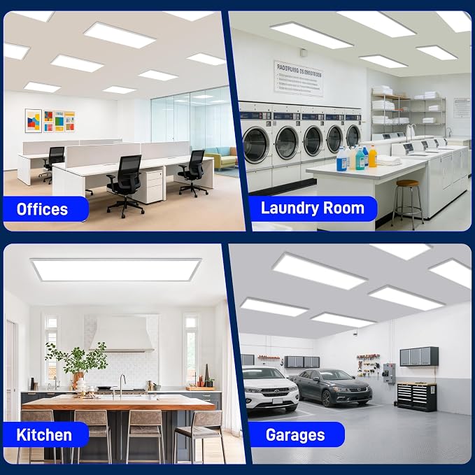 hykolity 1x4 LED Flat Panel Light,4800LM,3CCT 3000K/4000K/5000K | 48W Dimmable Edge-Lit Ceiling Fixture,Built-in Driver,Surface Flush Mount Light for Kitchen,Garage,Office,Workshop,4 Pack