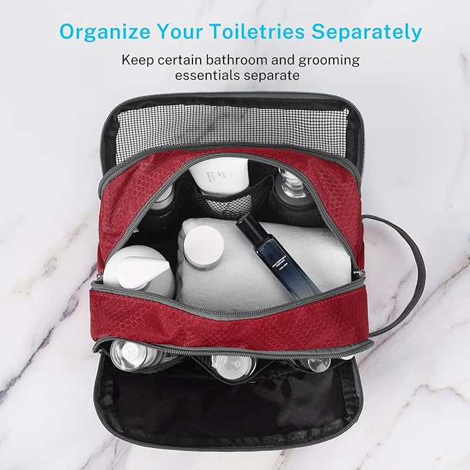 Gonex Travel Toiletry Bag Nylon, Shaving Bag Toiletry Organizer Red
