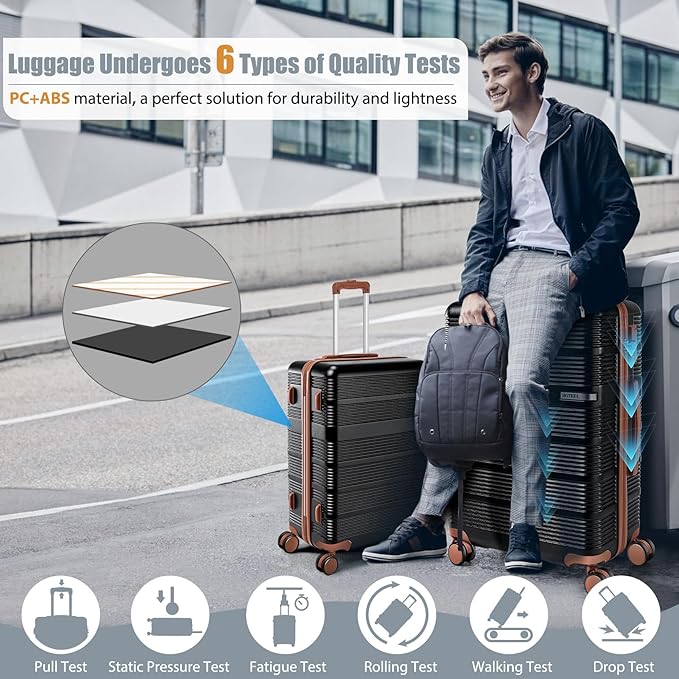 Hoteel Luggage Sets 3 Piece,(4-YEARS WARRANTY) ABS+PC Durable Lightweight Hard Shell Luggage Sets With TSA Lock For Travel,Business Trip, Suitcase Set 20 24 28 Inch, Black