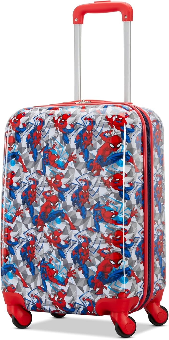 American Tourister Spiderman Iconic Carry-On Luggage - Airline Approved, Durable Hardshell - Roll Confidentially with Spinner Wheels & Colorful Adjustable Handle