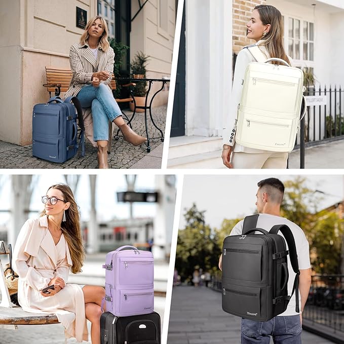 BALEINE Travel Backpack for Women Men, Large Sturdy Carry On Laptop Backpack Gifts for Business, Casual, Weekender, Hiking (XL, Beige)