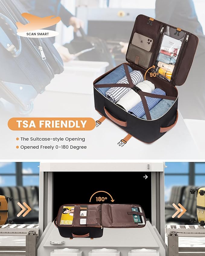 LOVEVOOK Carry On Backpack, 30L Travel Backpack Women with 3 Packing Cubes, TSA Airline Approved Suitcase Bag as Personal Item, Waterproof 15.6 inch Laptop Backpack for Weekender Overnight,Black-Brown