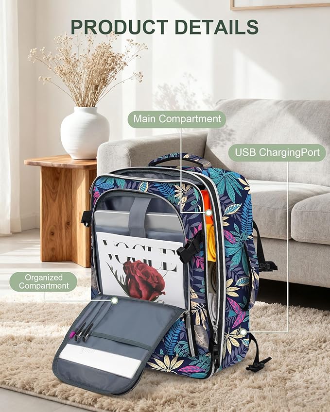 Travel Carry On 17.5" Laptop Expandable Backpack for Men Women, Personal Item Bag Waterproof Airline Approved with USB Charging Hole 3 Packing Cubes, Large Weekender Daypack Business Luggage Suitcase