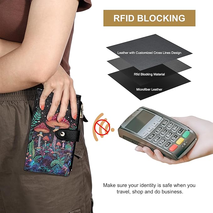 Travelambo RFID Wallet Women Large Size Bifold Multi Card Wallet Case with Zipper Pocke Credit Card Holder for Women