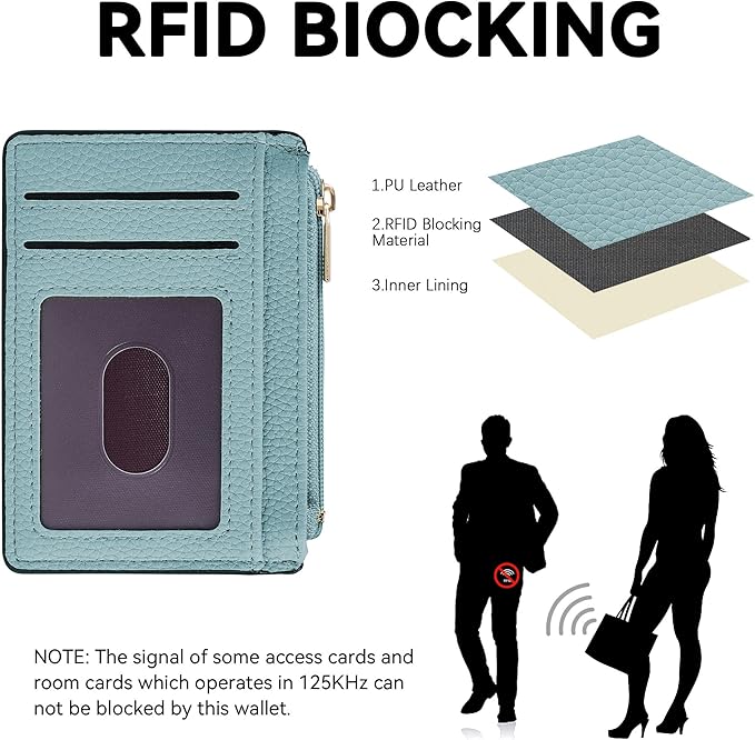 Tipmile Credit Card Holder for Women Slim Minimalist Front Pocket RFID Blocking Wallet Small Compact Card Case with ID Window, Powder Blue