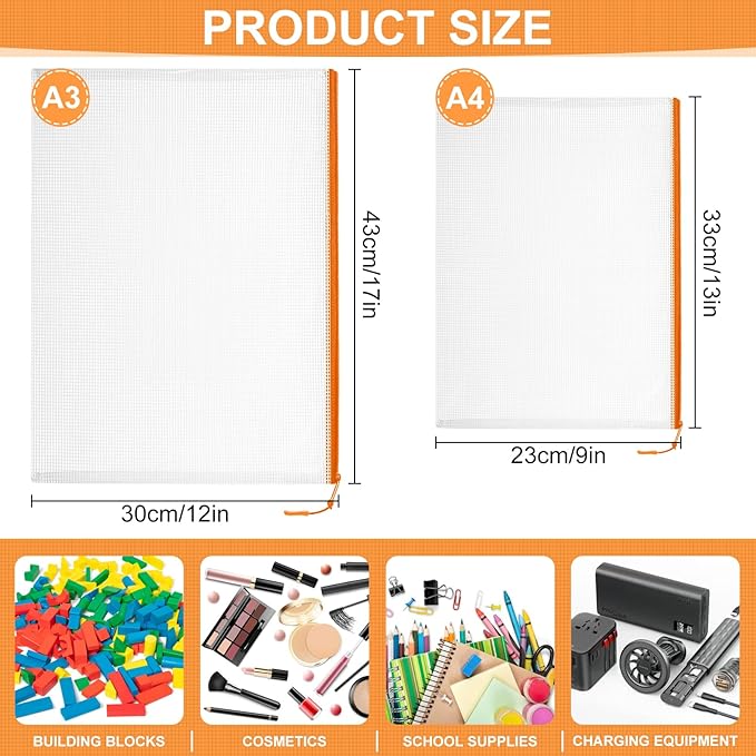 20PCS Mesh Zipper Pouch Bags,File Bags,Toy Storage Bags,Clear Organizer Bags,Suitable for Board Game,Home,School,and Office Organization(10A3+10A4)