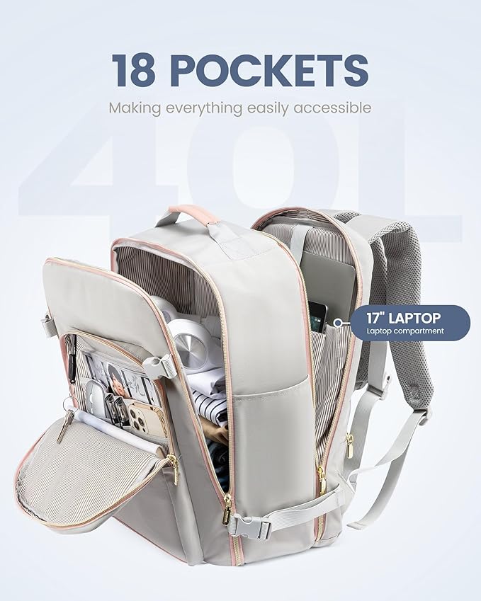 LOVEVOOK 40L Travel Backpack for Women Men,Waterproof Airline Approved Carry On Luggage Travel Essentials,TSA Carry On Backpack Personal Item Travel Bag Suitcase Weekender Traveling with Packing Cubes