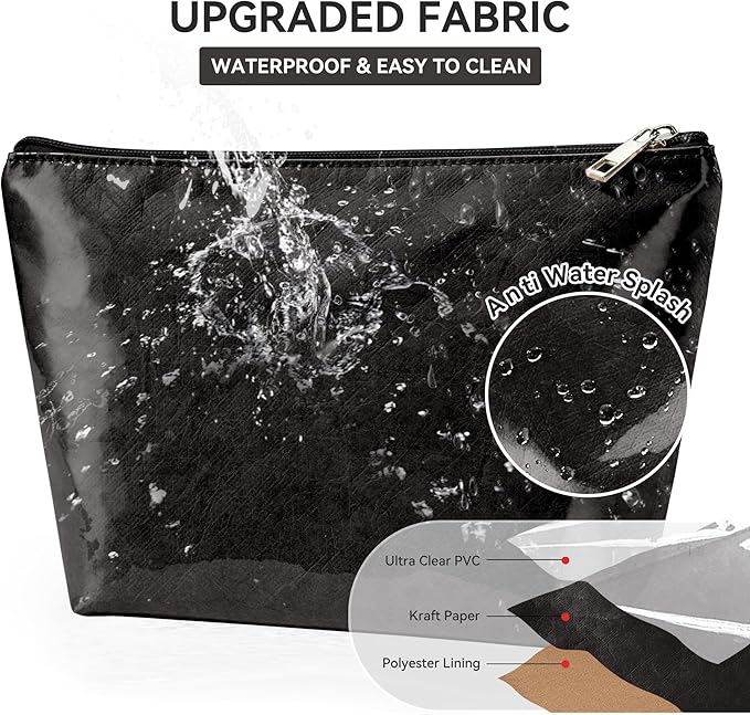 WLLWOO PVC Waterproof Makeup Bag Kraft Paper Cosmetic Bag Travel Toiletry Zipper Pouch Organizer for Women Purse