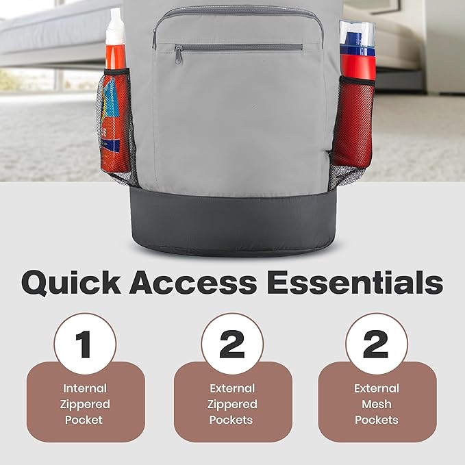 Laundry Backpack - XL Heavy Duty Laundry Bag Holds 3-4 Loads - Adjustable Straps, Drawstring Closure, Pockets & Handles - Durable Hamper for College, Travel & Laundromat - Grey