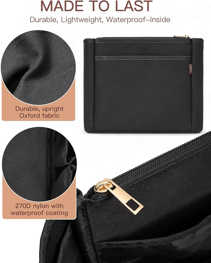 TOVICE Tote Bag Organizer Insert with Stanley Cup Holder and Zipper Bag, Compatible with Neverfull, Saint Louis and More, 9 Pockets (Black, Large)