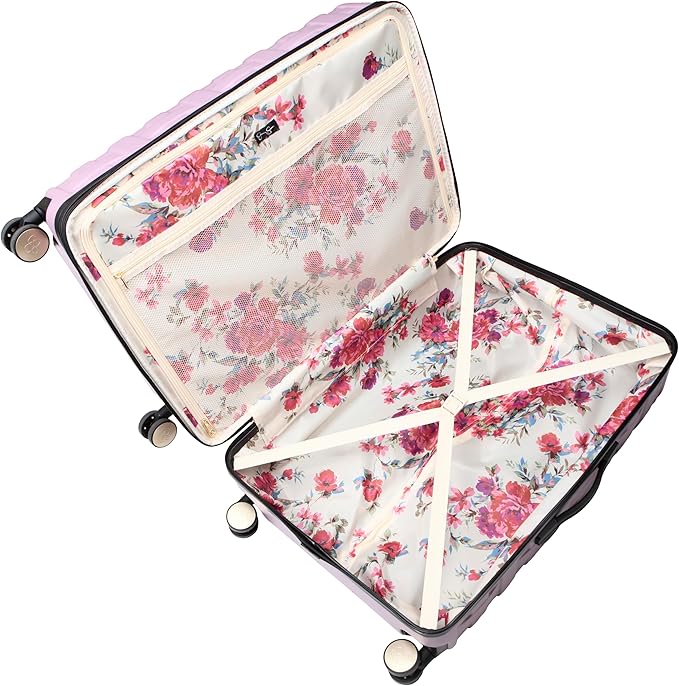 Jessica Simpson Taffeta 28"Expandable 8-Wheel Spinner Large Checked Luggage Suitcase, Dusty Orchid