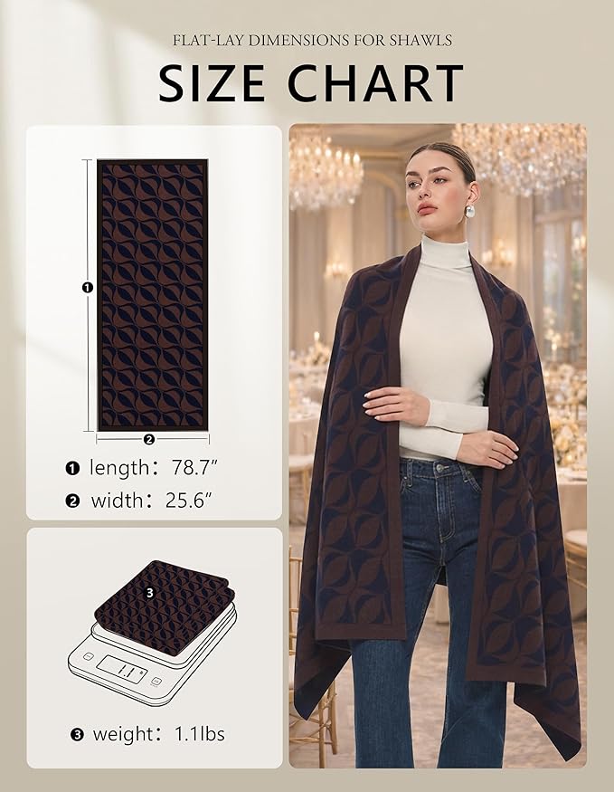 PULI Women's Pashmina Shawl Wraps for Evening Dress Large Scarf Blanket Long Wedding Bridal Winter Warm Shoulder Wrap