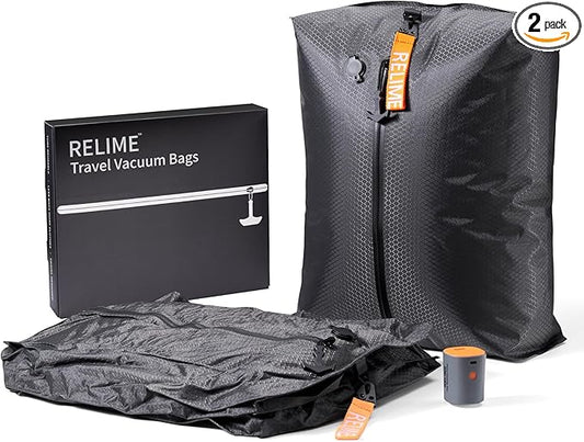 Classic Series Vacuum Bags for Travel Luggage with Wireless Pump, Compression Bags for Carry On Suitcases and Backpack, Vacuum Seal Packing cube for Cloth Packing (2PC + PUMP)