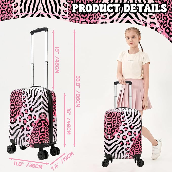 Kid's Luggage Set 2 Piece Suitcase Set Hardside Luggage with Spinner Wheels Girls Carry on Toddler Travel Rolling Suitcase with Neck Pillow Airline Approved